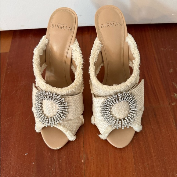 Alexandre Birman Madelina Raffia Crystal Mule Cream Sandals with Studded Accents - Picture 2 of 6